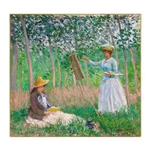 В лесу в Живерни - Бланш Ошеде за мольбертом с Сюзанной Ошеде, 1887 г.