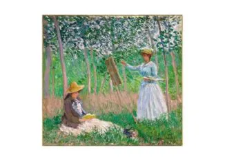 In The Woods at Giverny- Blanche Hoschedé at her Easel with Suzanne Hoschedé Reading, 1887